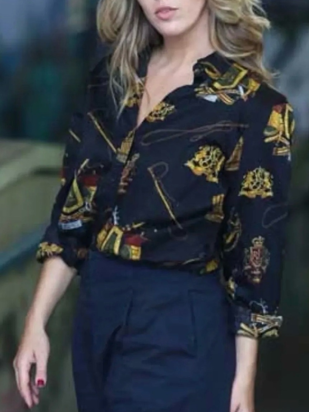 Ralph Lauren Equestrian Button Up Shirt 1X Black Gold Western English Country